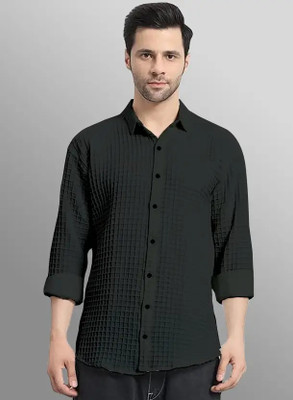 SATADHAR ENTERPRISE Men Self Design Casual Black Shirt