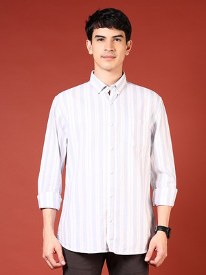 V-MART Men Striped Casual White Shirt