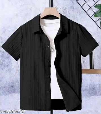 ShopGlobal Boys Striped Casual Black Shirt