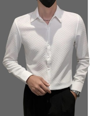 KHANJAN FASHION Men Self Design Casual White Shirt