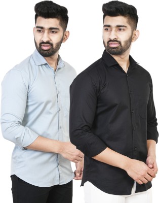 Feel high Men Solid Casual Black, Grey Shirt(Pack of 2)