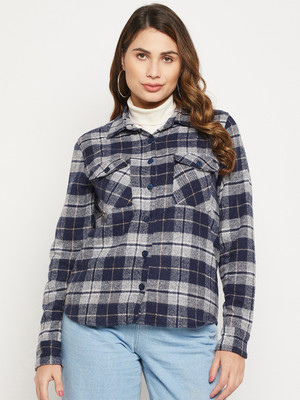 HouseOfCommon Women Checkered Casual Blue Shirt