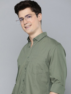 Mast & Harbour Men Solid Casual Dark Green Shirt