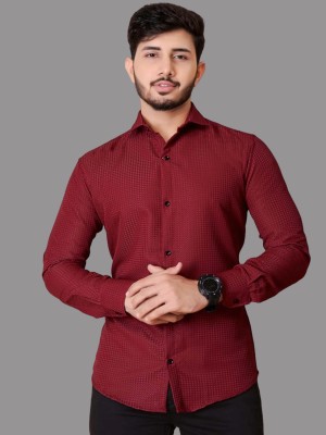 KHANJAN FASHION Men Self Design Formal Maroon Shirt