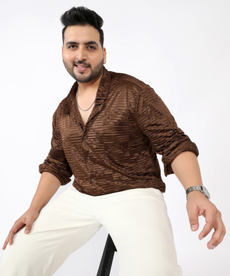 Instafab Plus Men Self Design Casual Brown Shirt