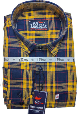Marc Laurent Men Checkered Casual Yellow, Red, Dark Blue Shirt