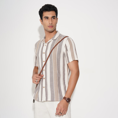 7 Alt by Pantaloons Men Striped Casual White Shirt