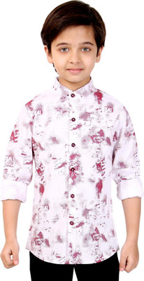 Paper Crane Boys Printed Casual White, Black Shirt