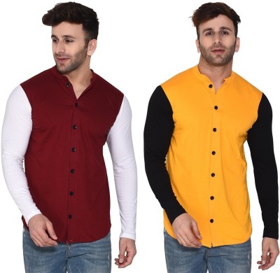 Trendfull Men Solid Casual Maroon, Yellow Shirt(Pack of 2)