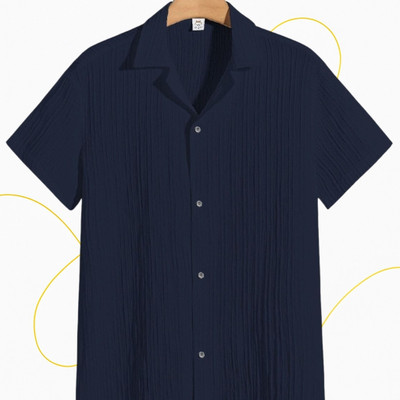 A DEEMOON TREND Men Self Design Casual Dark Blue Shirt