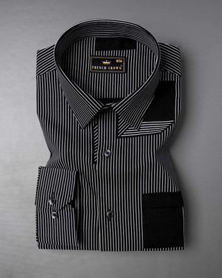 french crown Men Striped Casual Black Shirt