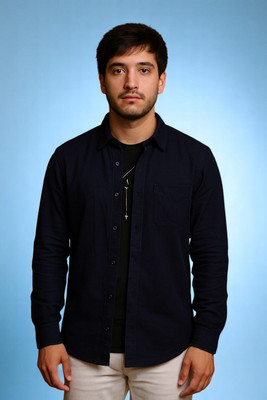 MANTRATEXTILESS Men Self Design Casual Blue Shirt(Pack of 2)