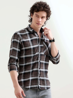 Estilocus Men Checkered Casual Brown Shirt