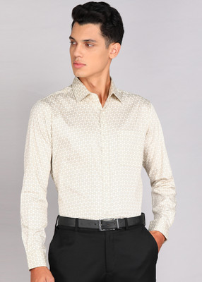Raymond Men Printed Formal Beige Shirt