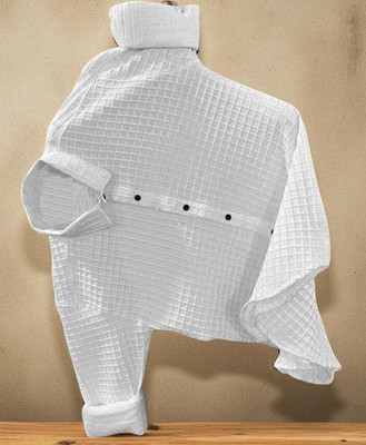 ZONANZA Men Self Design Casual White Shirt