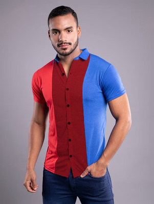 tfurnish Men Self Design Casual Red, Maroon, Blue Shirt