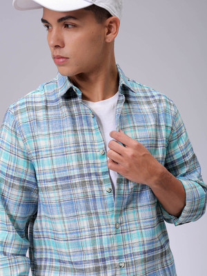 The Indian Garage Co. Men Checkered Casual Blue Shirt