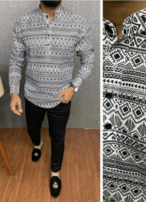 NH TEX Men Printed Casual White, Black Shirt