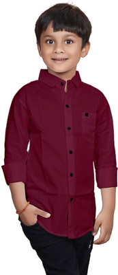 ZAKAR Boys Solid Party Maroon Shirt