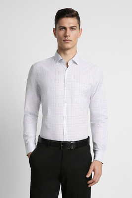 PETER ENGLAND Men Checkered Formal Dark Blue, White Shirt