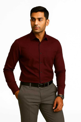 AKKI Men Solid Formal Maroon Shirt