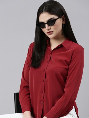 Showoff Women Solid Casual Maroon Shirt