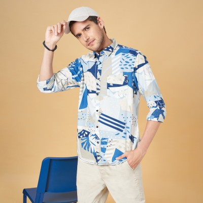 Urban Ranger by Pantaloos Men Printed Casual Blue Shirt