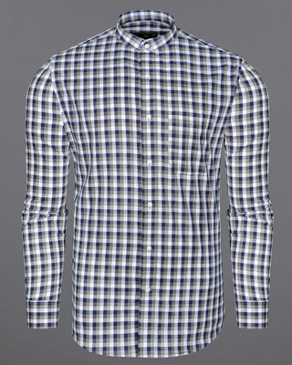 french crown Men Checkered Casual Blue, Grey, White Shirt