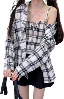 VASH ENTERPISE Women Checkered Casual White, Black Shirt