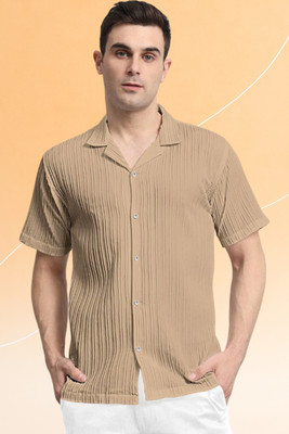 Dharamraj Fashion Men Self Design Casual Beige Shirt