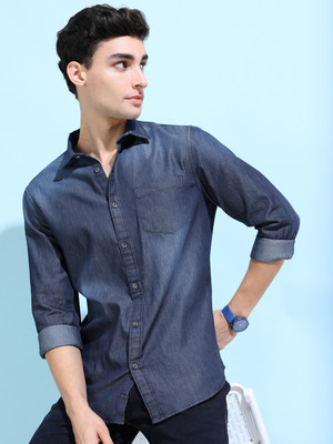 HIGHLANDER Men Solid Casual Dark Blue Shirt