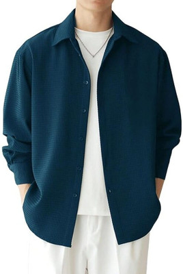 AMORE FASHION Men Checkered, Self Design, Solid Casual Dark Blue Shirt