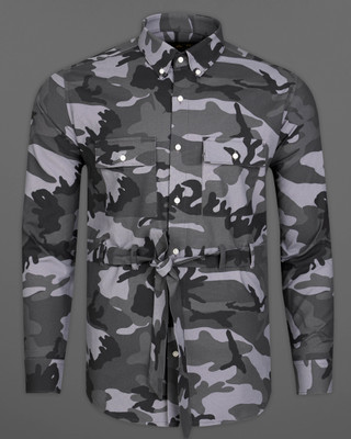 french crown Men Printed Casual Grey, Black Shirt