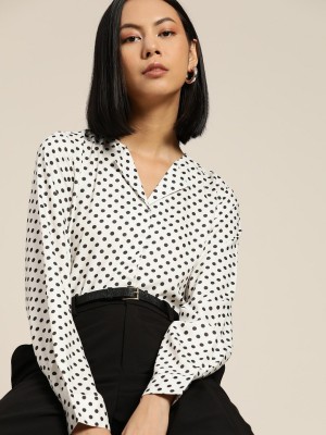 her by invictus Women Polka Print Casual White, Black Shirt