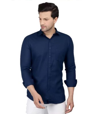 Wristy Men Solid Casual Dark Blue Shirt