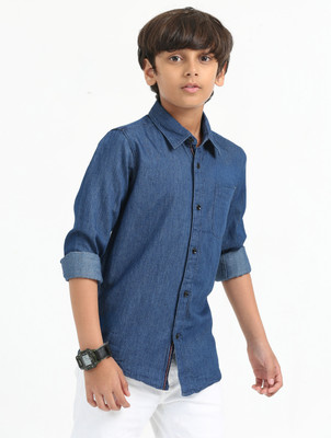 ROCKET SCIENCE Boys Solid Casual Blue Shirt