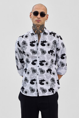 Snitch Men Floral Print Casual White Shirt