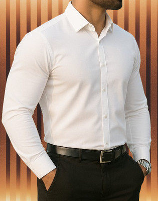 NRFSHION Men Solid Formal White Shirt