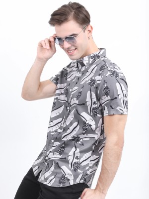 KETCH Men Printed Casual Grey Shirt