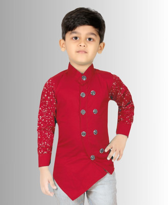 FASHION GRAB Boys Solid Casual Red Shirt