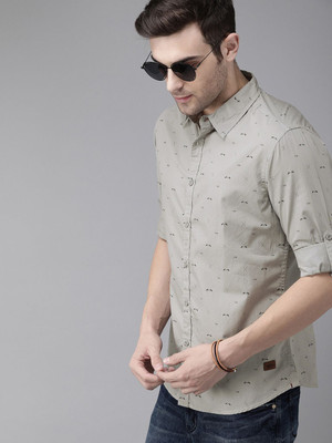 Roadster Men Printed Casual Grey Shirt