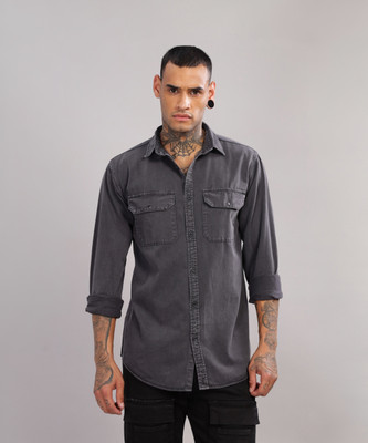FOUL CHILD Men Solid Casual Grey Shirt