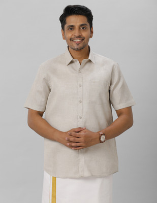 Ramraj Cotton Men Solid Casual Grey Shirt