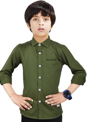 The Crane Boys Solid Casual Dark Green Shirt