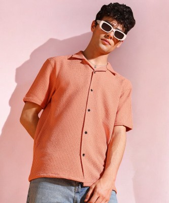 INDICLUB Men Self Design Casual Orange Shirt