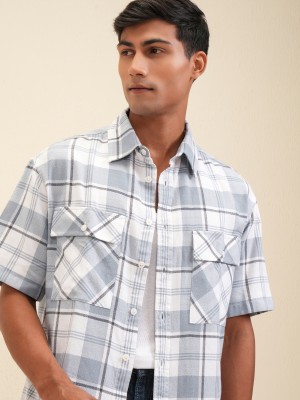 LOCOMOTIVE Men Checkered Casual Blue, White Shirt