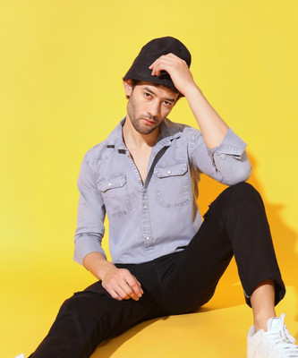 Double One Men Washed Casual Grey Shirt