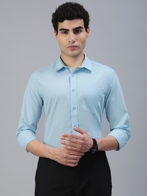 Classic Polo Men Solid Casual Light Blue Shirt
