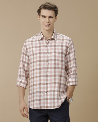 Linen Club Men Checkered Casual Pink Shirt