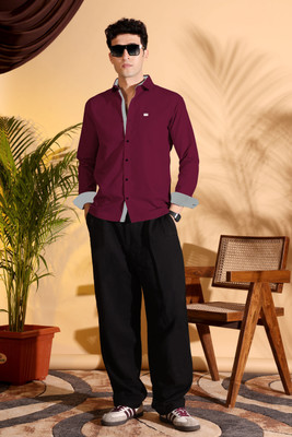 ORIFAB Men Solid Formal Maroon Shirt